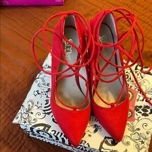 Brash Suede Red Lace-Up Heels